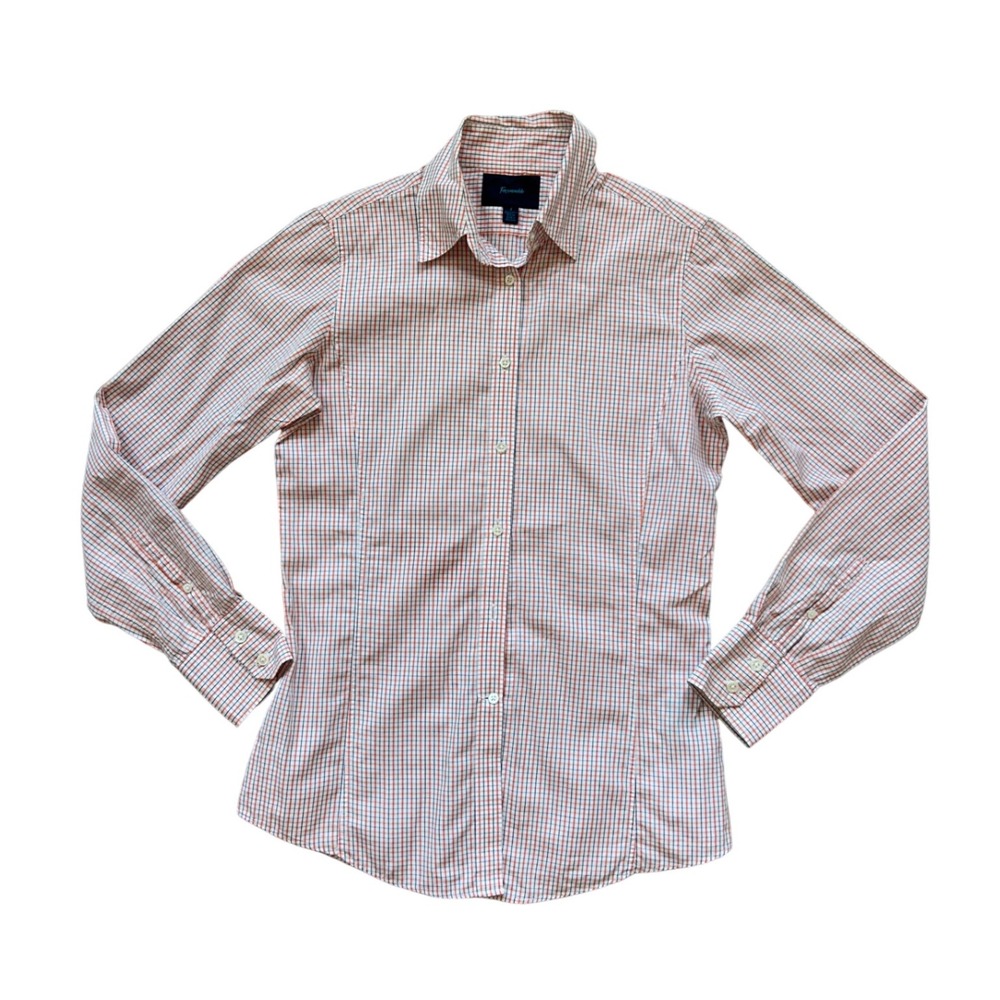 Facconable France womens plaid button down‎ collard longsleeve cotton blouse 4